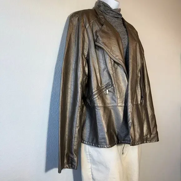 GOOD Lane Bryant Metallic Vegan Lesther Moto Jacket Women’s size 18/20 - Picture 2 of 8